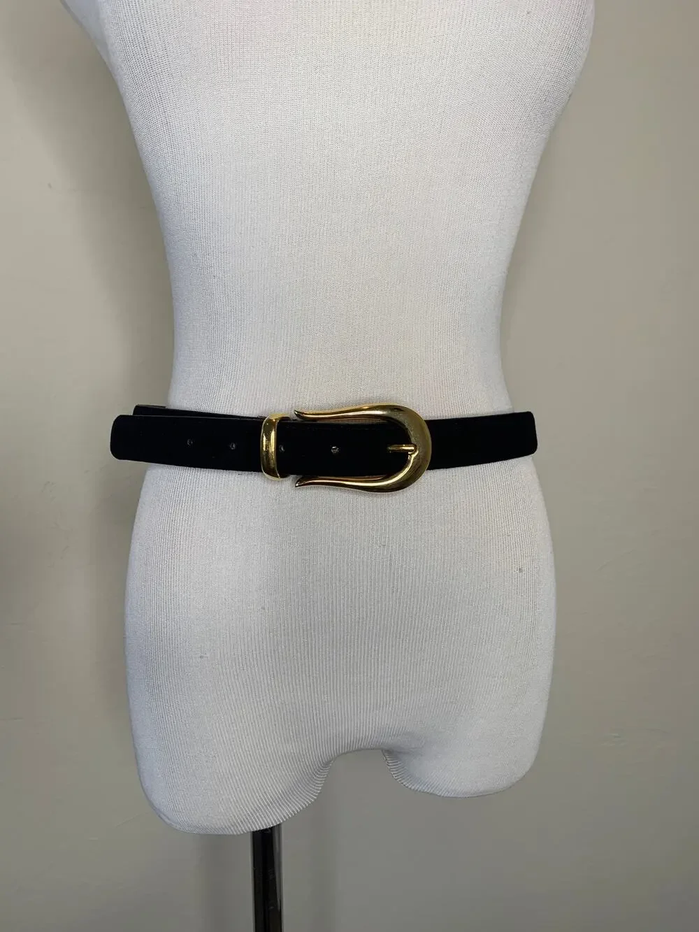 Black Suede Belt Vintage Oval Shape Gold Buckle 1